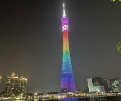 【2021年3月広州】広州タワーの夜景を臨む散歩道、気温25度、気持ちのいい夜